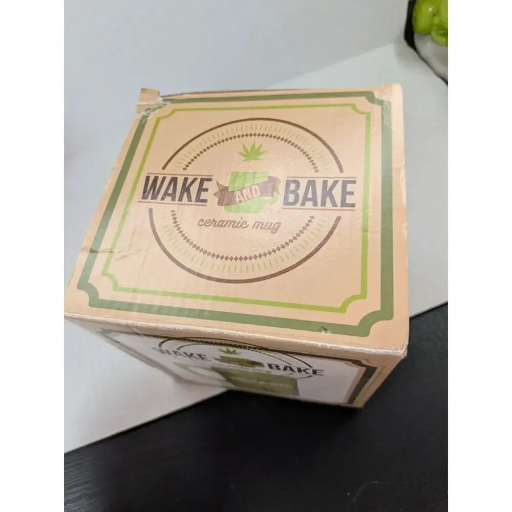 Wake & Bake Coffee Co Mug Pipe Green Ceramic 10oz Coffee Cup NEW Box